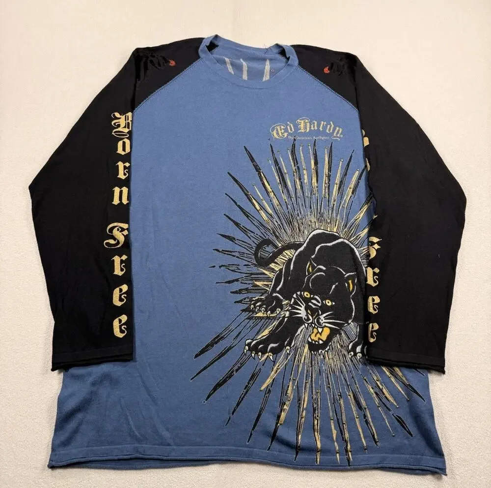 Y2k 2XL Ed Harddy Baggy Longsleeve Graphic Tee Grunge Skater Streetwear